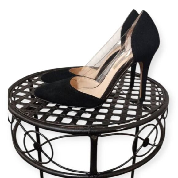 INC INTERNATIONAL CONCEPTS BLACK SUEDE PUMPS W/CLEAR SIDES SZ.5 GUC - Picture 2 of 8